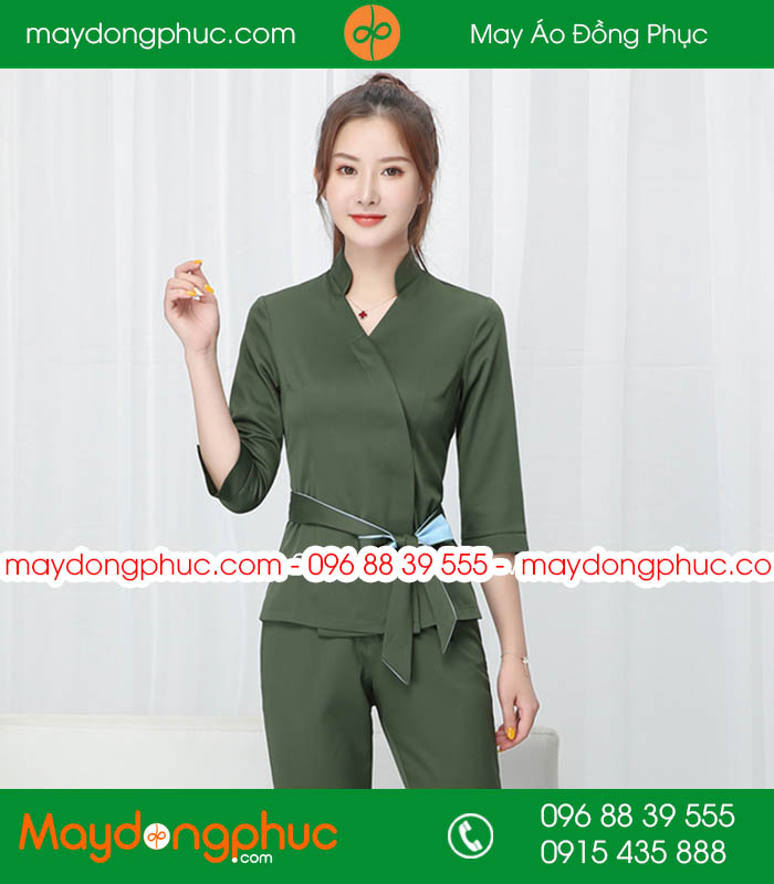 Quần áo đồng phục spa màu xanh rêu