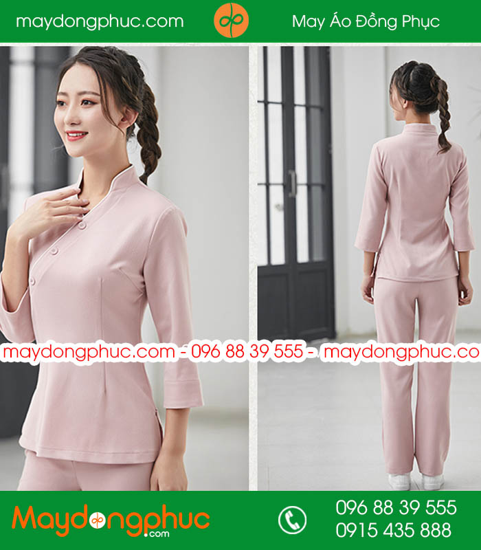 Quần áo đồng phục spa màu hồng nhạt
