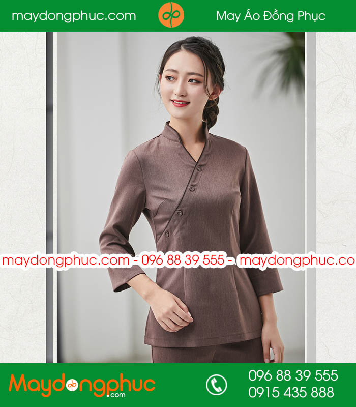 Quần áo đồng phục spa màu nâu nhạt