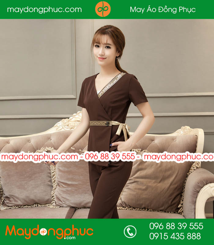 Quần áo đồng phục spa màu nâu