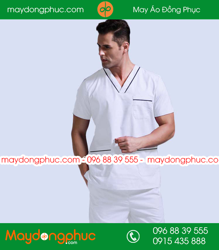 Quần áo đồng phục phòng mổ màu trắng viền đen