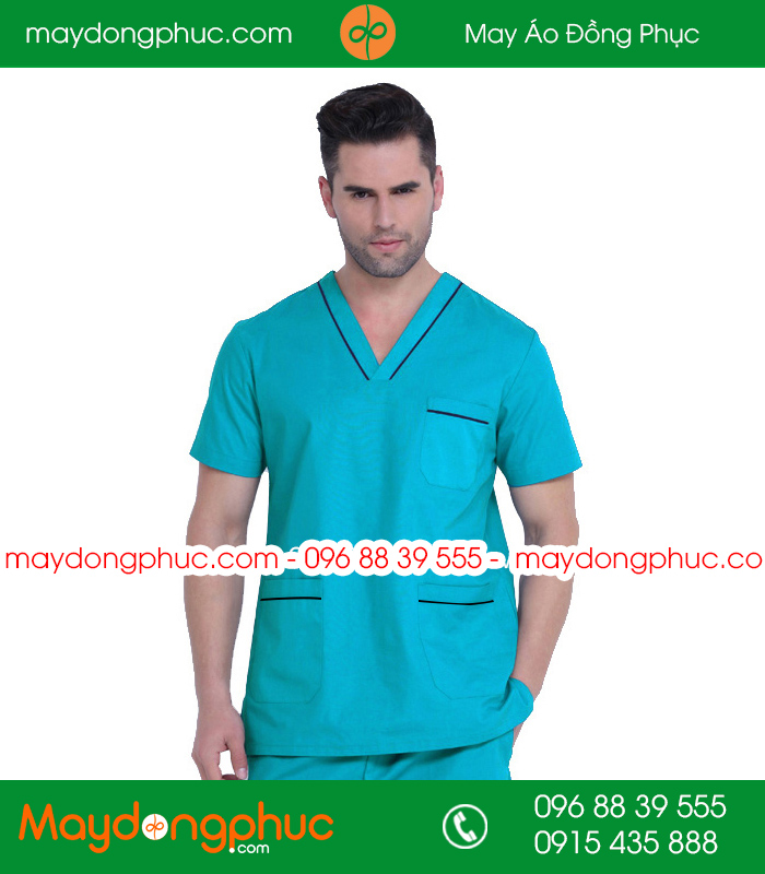 Quần áo đồng phục phòng mổ màu xanh viền đen