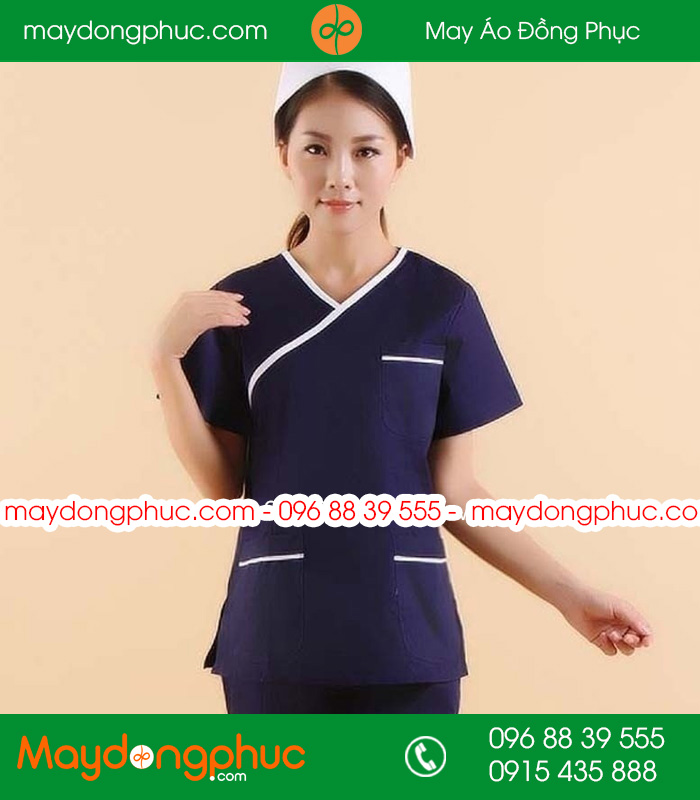 Quần áo đồng phục y tá  màu tím than viền ghi