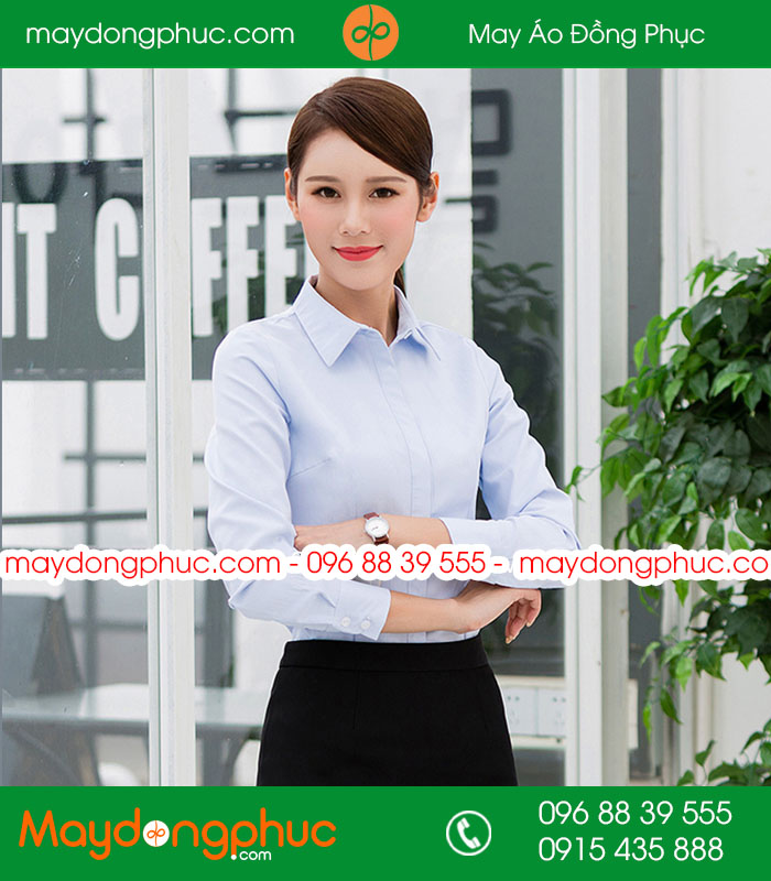 Đồng phục áo sơ mi màu xanh dương