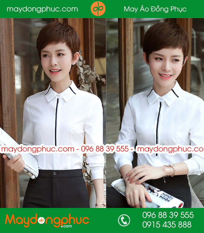  Đồng phục áo sơ mi màu trắng kẻ đen