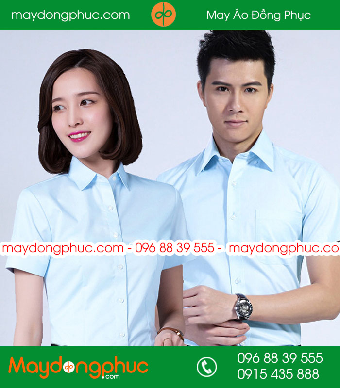 Đồng phục áo sơ mi màu xanh dương cộc tay