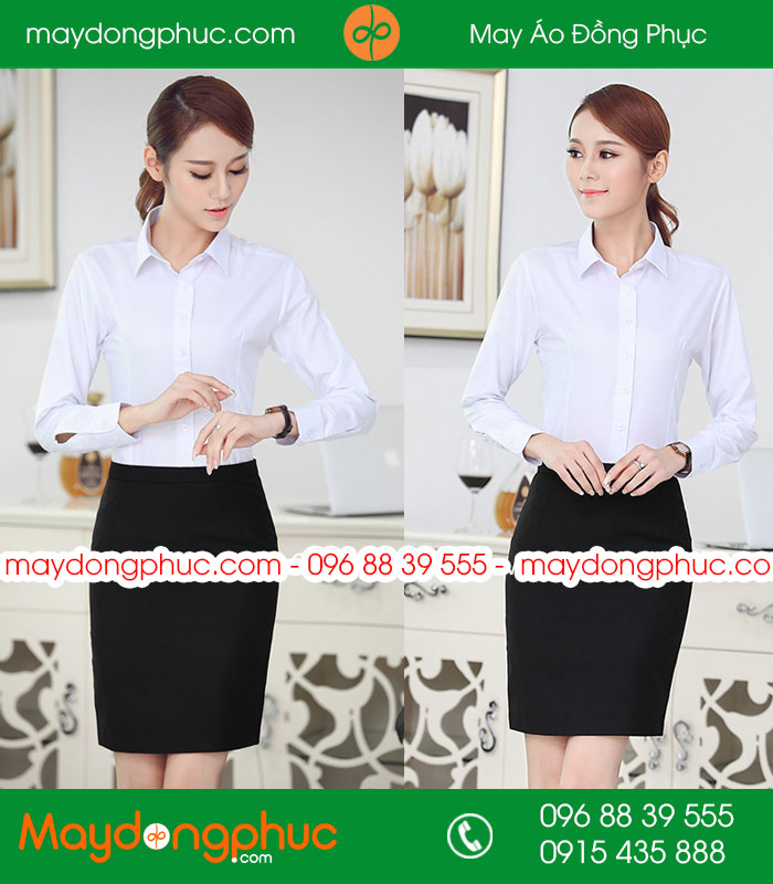  Đồng phục áo sơ mi màu trắng chân váy đen