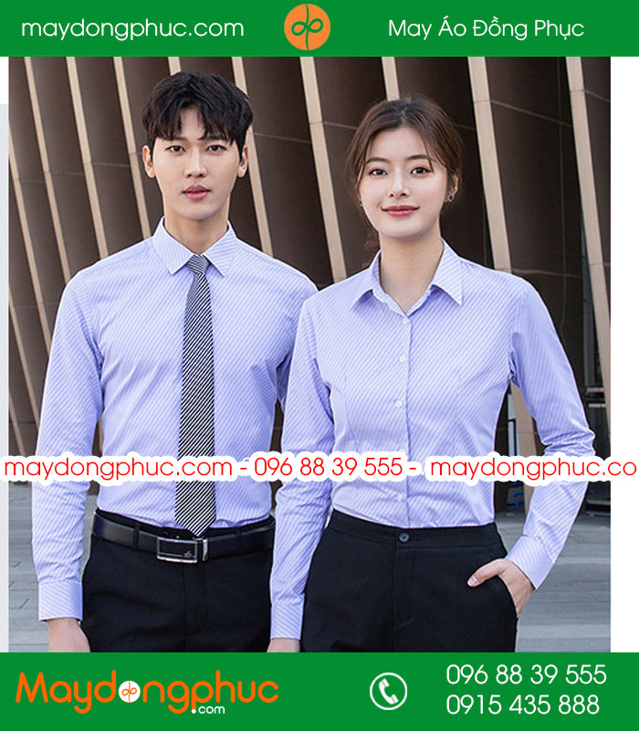 Đồng phục áo sơ mi màu xanh dương kẻ chéo