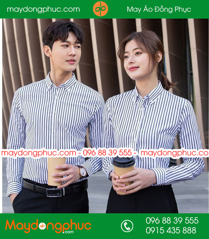 Đồng phục áo sơ mi kẻ trắng đen
