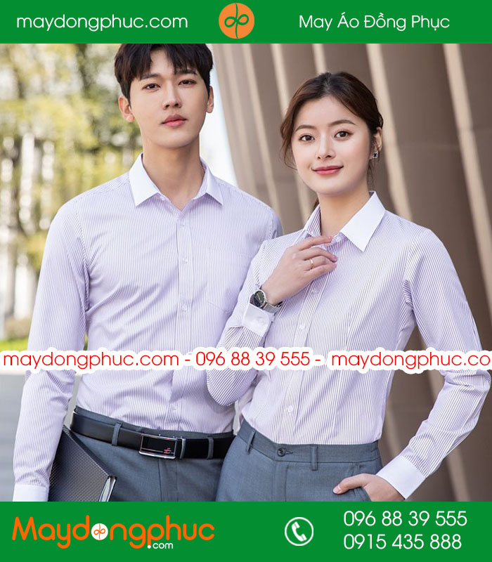  Đồng phục áo sơ mi kẻ trắng hồng nhạt