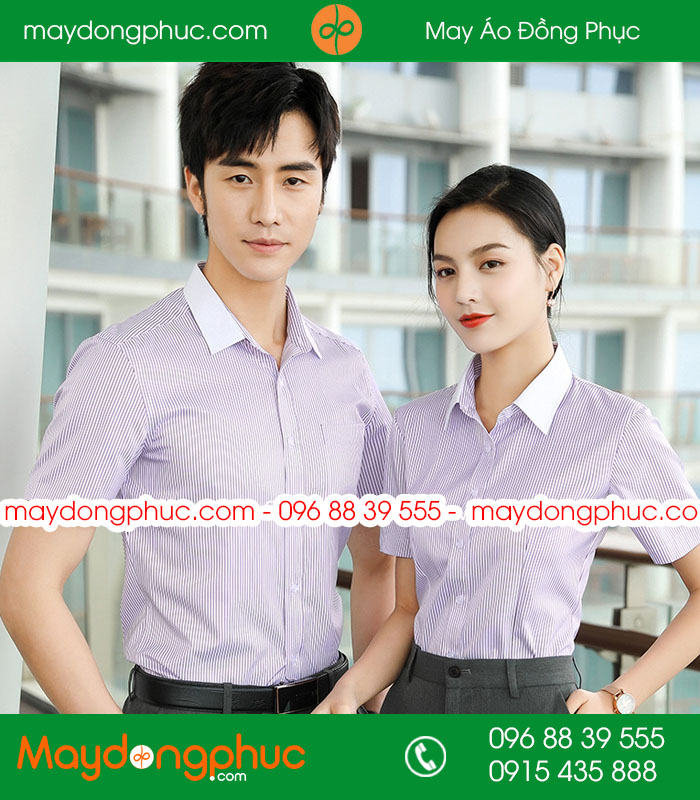  Đồng phục áo sơ mi kẻ màu hồng nhạt cộc tay