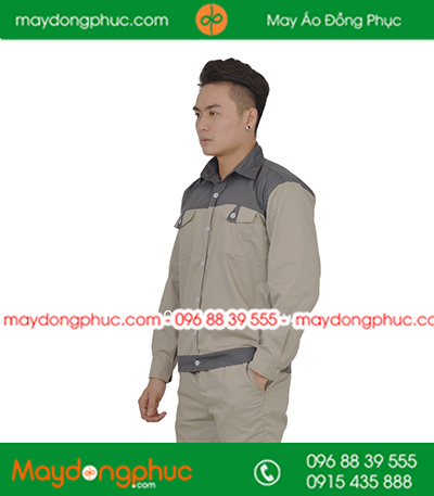 Quần áo công nhân may sẵn màu ghi phối ghi đậm