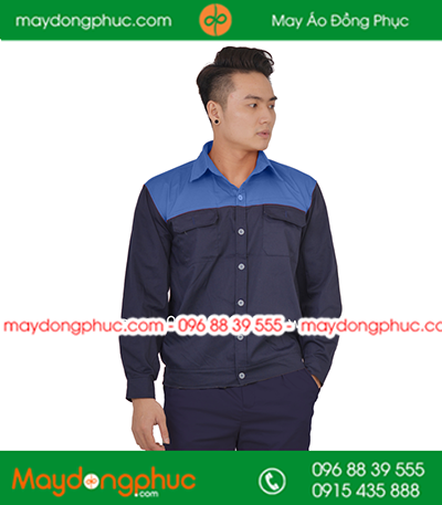Quần áo công nhân may sẵn màu Tím than phối Xanh