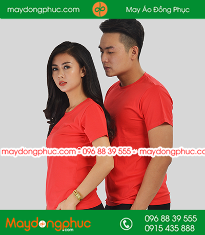 Áo phông đồng phục cổ tròn màu Đỏ