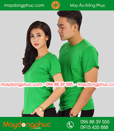 Áo phông đồng phục cổ tròn màu xanh lá