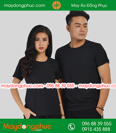 Áo phông đồng phục cổ tròn màu Đen