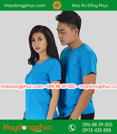 Áo phông đồng phục cổ tròn màu xanh bích