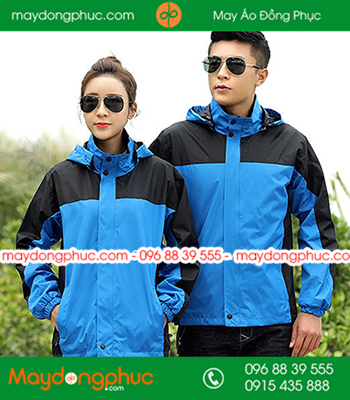 Mẫu áo khoác gió đồng phục màu Xanh phối đen