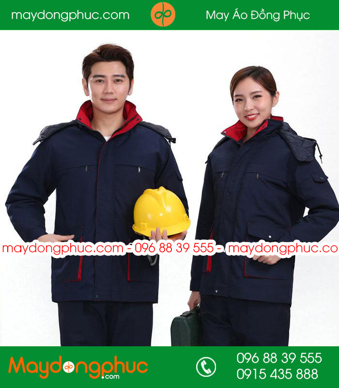 Mẫu áo đồng phục kỹ sư - công nhân màu tím than phối đỏ