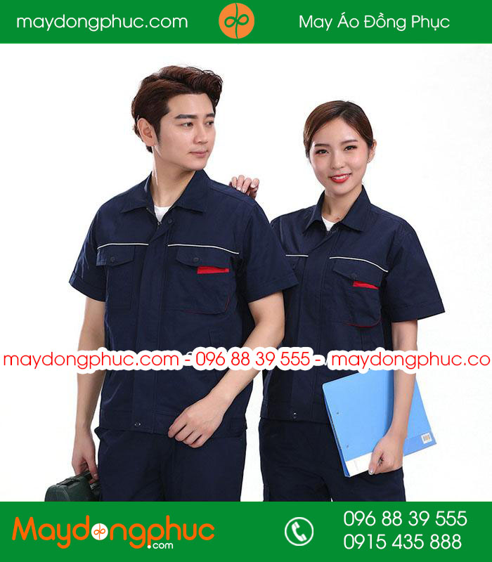 Mẫu áo đồng phục kỹ sư - công nhân màu tím than cộc tay