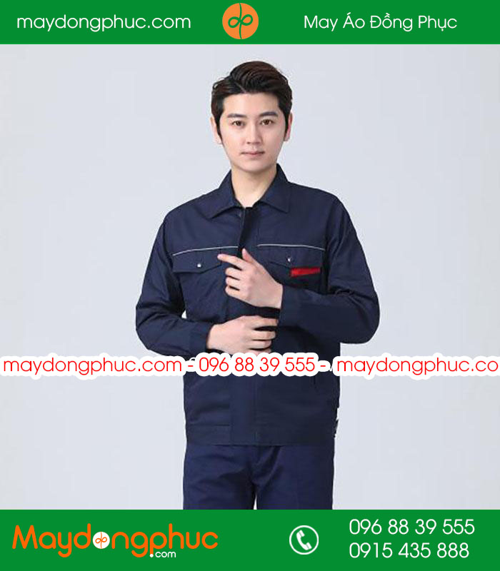 Mẫu áo đồng phục kỹ sư - công nhân màu tím than phối đỏ