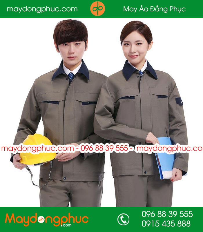 Mẫu áo đồng phục kỹ sư - công nhân màu ghi phối tím than