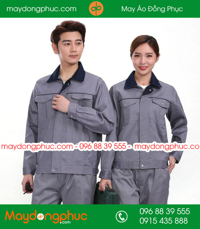 Mẫu áo đồng phục kỹ sư - công nhân màu ghi đậm phối tím than