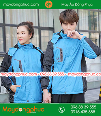 Mẫu áo khoác gió đồng phục màu Xanh YA phối Đen