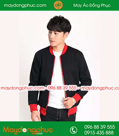 Mẫu áo khoác gió bomber đồng phục  Đen phối đỏ