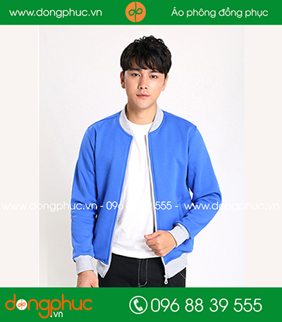 Mẫu áo khoác gió bomber đồng phục Xanh YA phối trắng