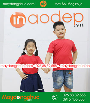 Áo phông trẻ em cổ tròn màu đỏ