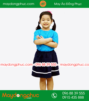 Áo phông trẻ em cổ tròn màu xanh YA