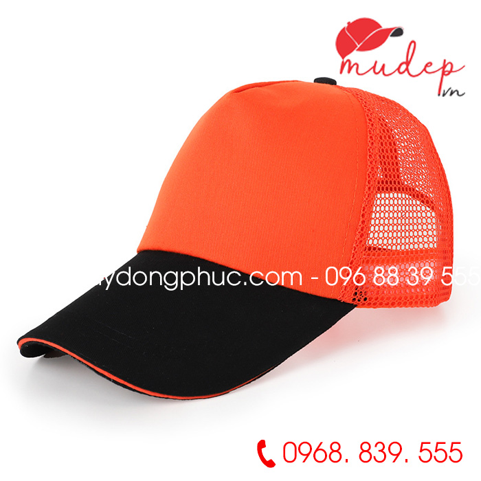Mũ lưỡi trai phối lưới màu cam phối đen