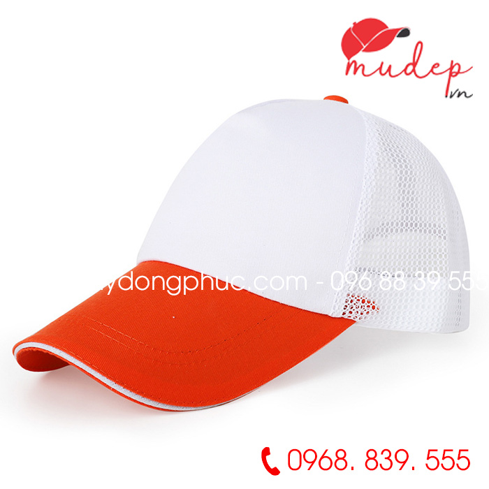 Mũ lưỡi trai phối lưới màu trắng phối cam
