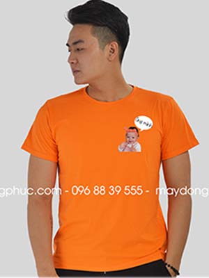 May áo phông gia đình cổ tròn màu cam