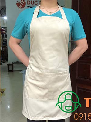 May tạp dề đồng phục dáng dài màu kem