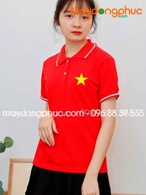 May áo polo màu đỏ viền trắng hình sao vàng