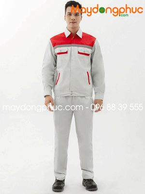 May đồng phục bảo hộ màu ghi sáng phối cam 01