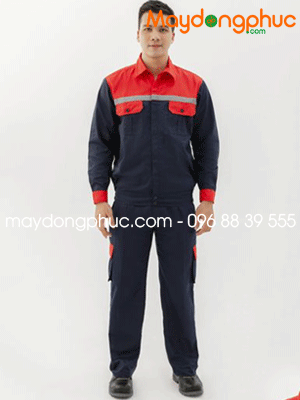 May đồng phục bảo hộ màu xanh đen phối cam