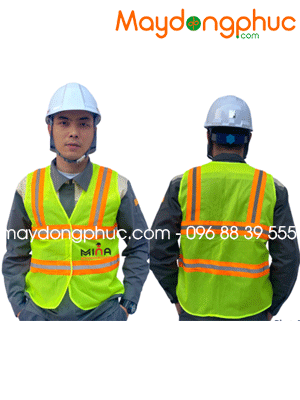 May áo gile phản quang màu vàng chanh Công ty Mina