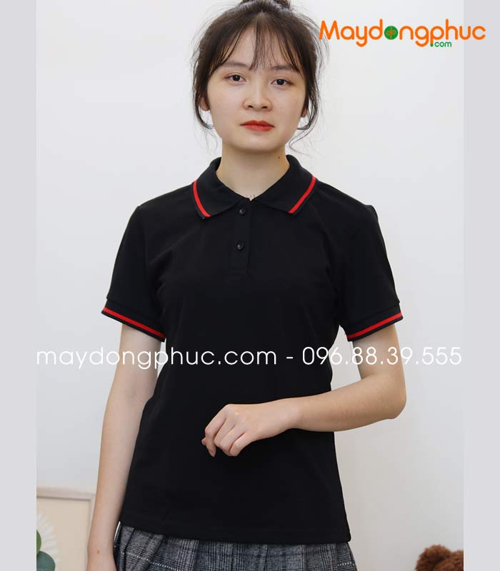Áo phông polo màu đen viền đỏ