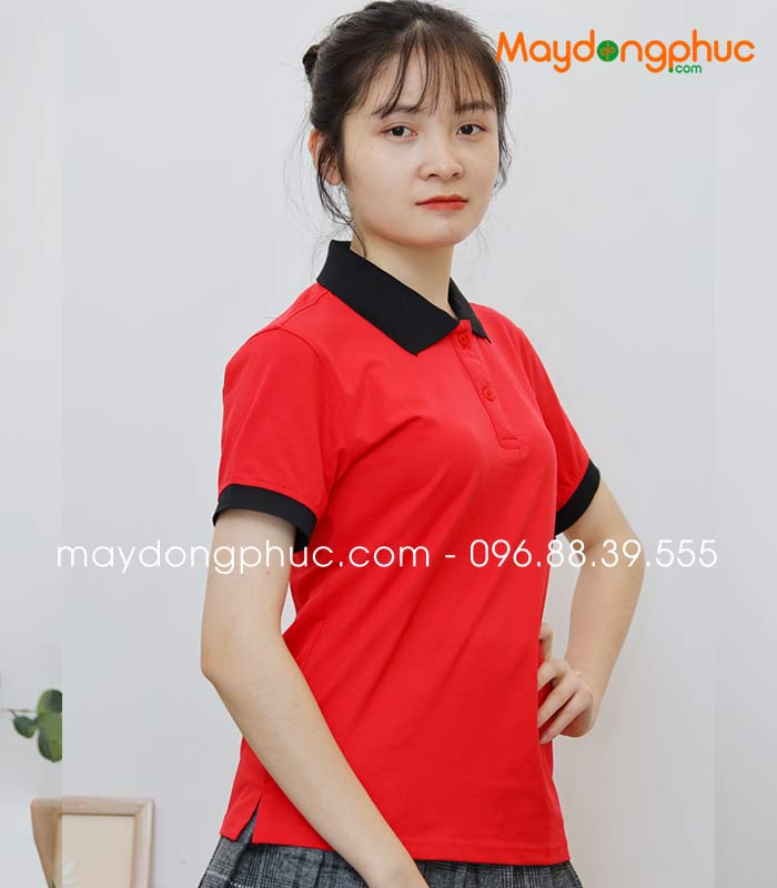 Áo phông polo màu đỏ cổ đen