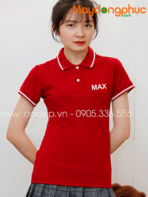 May áo polo màu đỏ chữ MAX