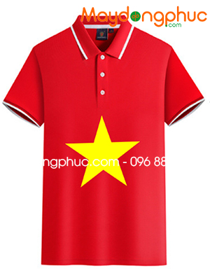 May áo polo màu đỏ hình sao vàng