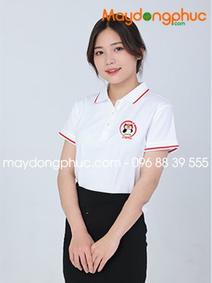 May áo phông đồng phục Du học Knet màu trắng viền đỏ
