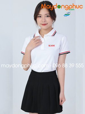 May áo phông Lớp K16M màu trắng viền đỏ-tím than