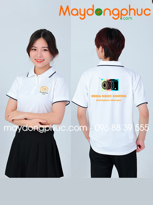 May áo phông đồng phục màu trắng Media Ngọc Khương