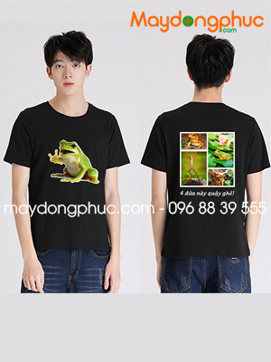 May hình con vật lên áo phông cổ tròn màu đen