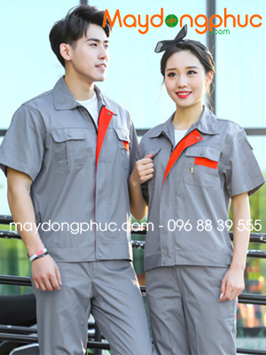 May đồng phục bảo hộ màu xám phối cam