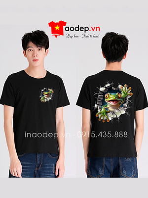 May áo phông cổ tròn hình con ếch